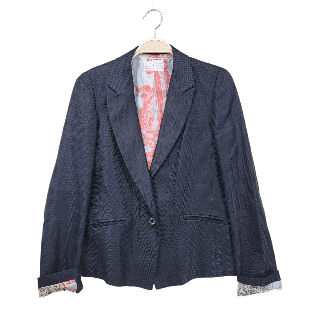 Gary Graham Women's Size 2 Blazer Gray Long Sleeve Linen One Button Lined